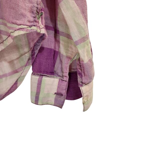 American Eagle Pink Plaid Long Sleeve Pocket Button Up Shirt Casual Top Small - Picture 7 of 11